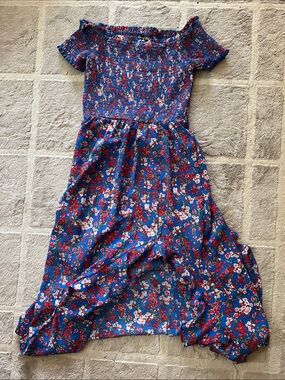 Crystal Doll Blue Floral Off-Shoulder Maxi Dress